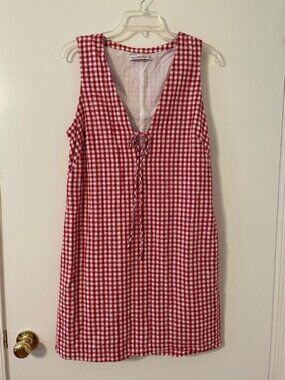 Abercrombie & Fitch Red and White Checked Dress - Size Medium Tall